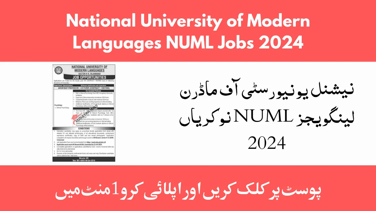 National University of Modern Languages NUML Jobs 2024