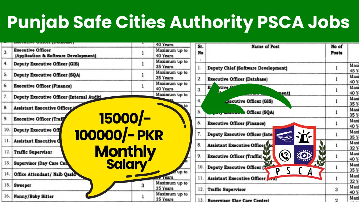 Punjab Safe Cities Authority PSCA Jobs 2024 Online Apply